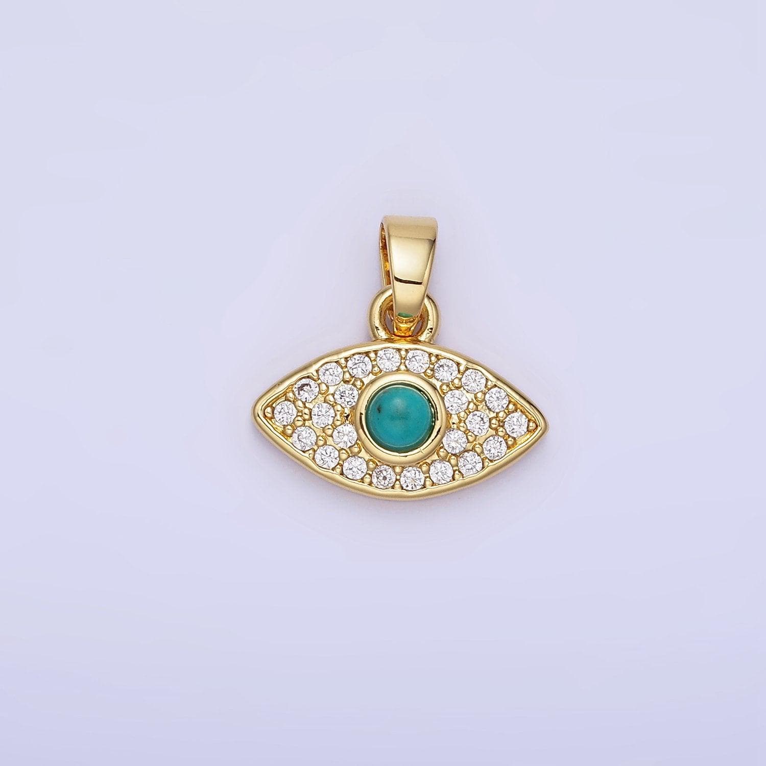 Mini 14k gold filled turquoise stone with micro pave clear cz evil eye charm for bracelet necklace pendant | aa1252