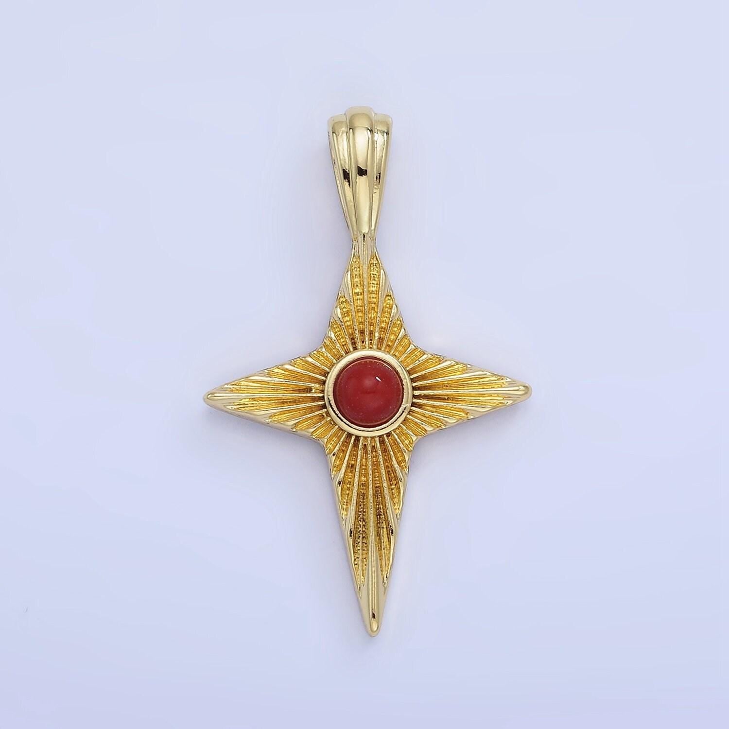 14k gold filled carnelian celestial sunburst star pendant | aa-1247