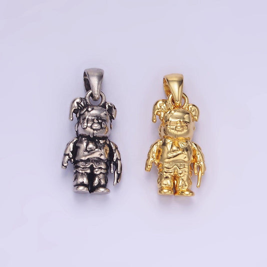 Gold teddy bear animal add-on charm in gold & silver | aa1246