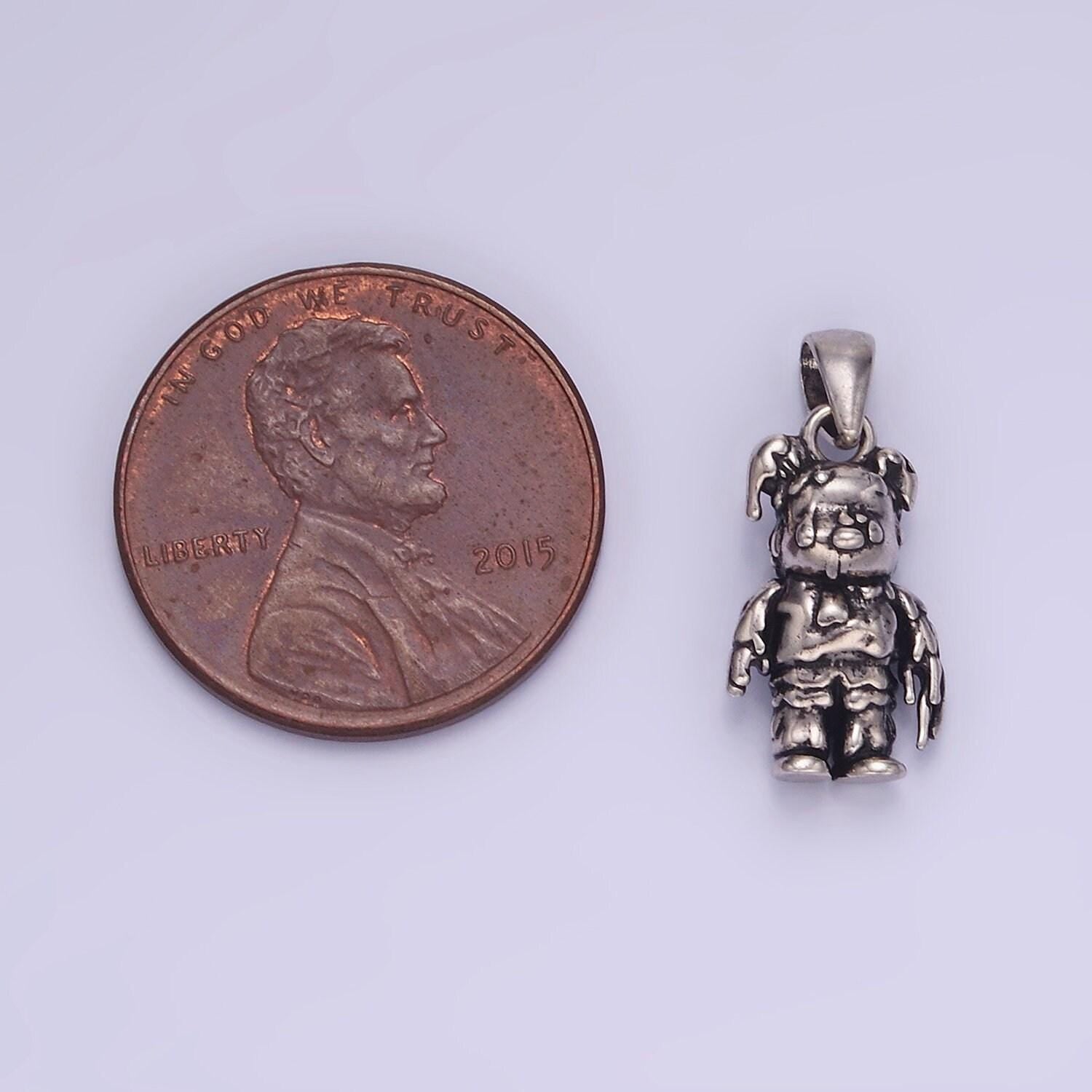 Gold teddy bear animal add-on charm in gold & silver | aa1246