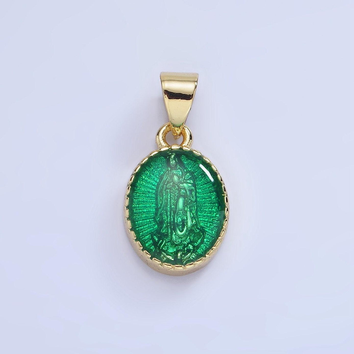 14k gold filled our lady of guadalupe charm virgin mary color resin pendant catholic bijoux oval religious charm | aa1239