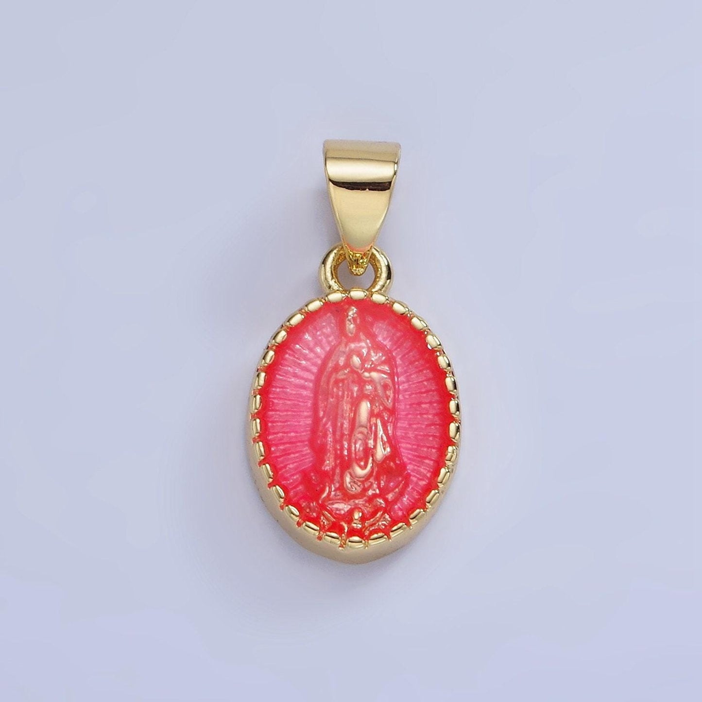 14k gold filled our lady of guadalupe charm virgin mary color resin pendant catholic bijoux oval religious charm | aa1239