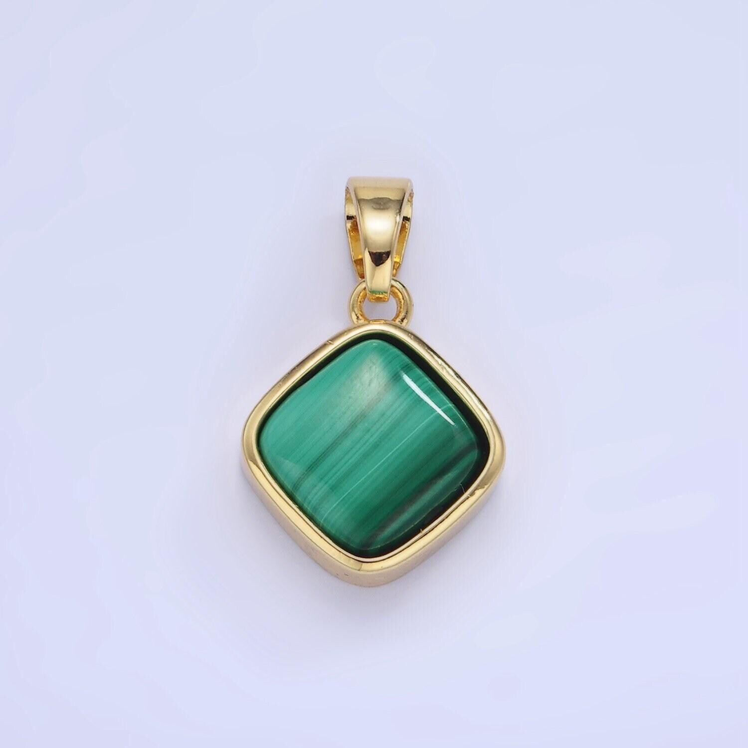 Dainty green malachite pendant necklace statement green gemstone charm for minimalist jewelry making supply aa1238