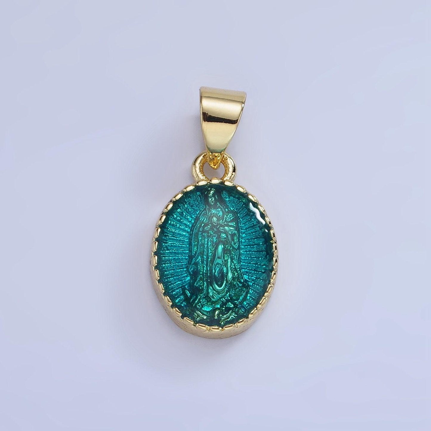 14k gold filled our lady of guadalupe charm virgin mary color resin pendant catholic bijoux oval religious charm | aa1239