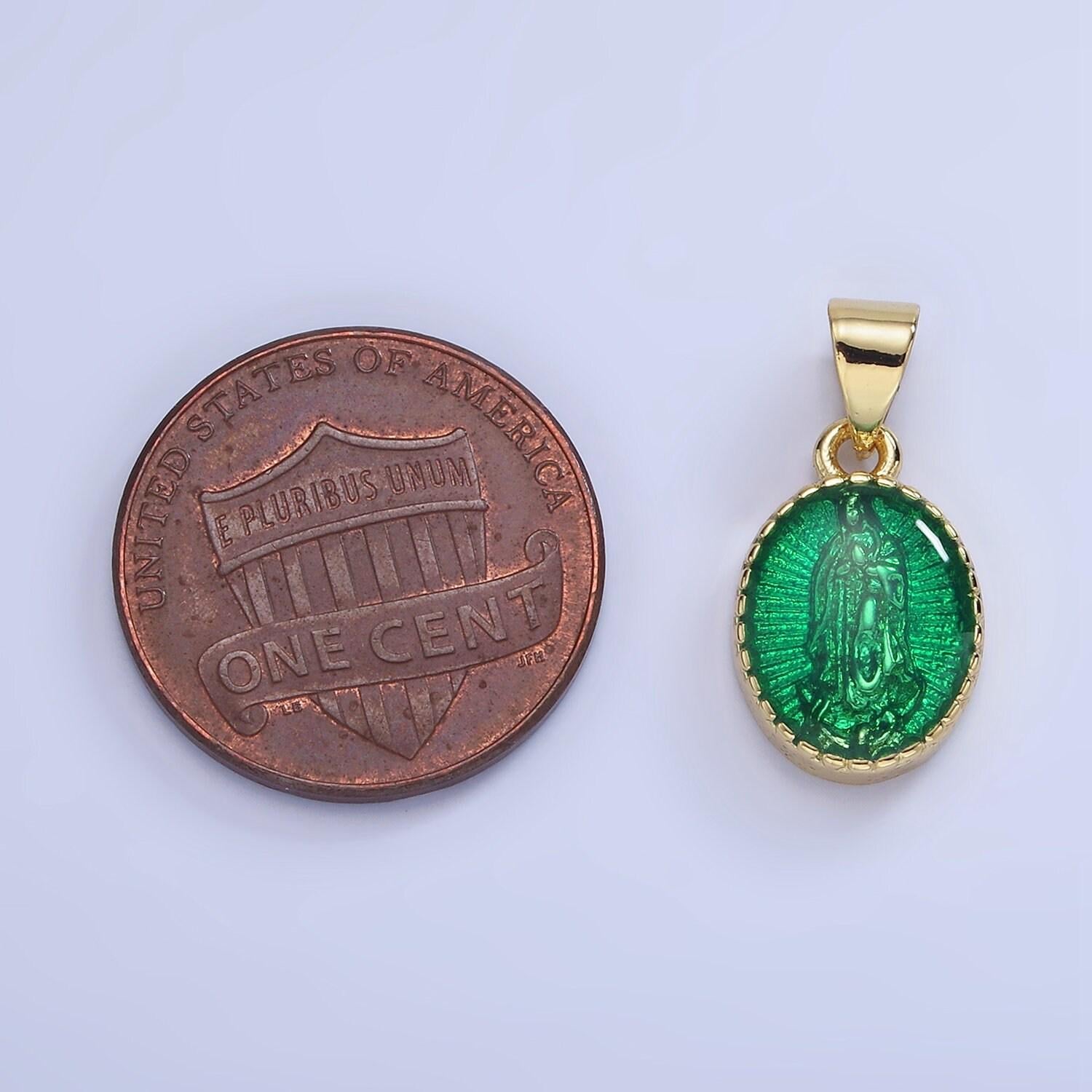 14k gold filled our lady of guadalupe charm virgin mary color resin pendant catholic bijoux oval religious charm | aa1239