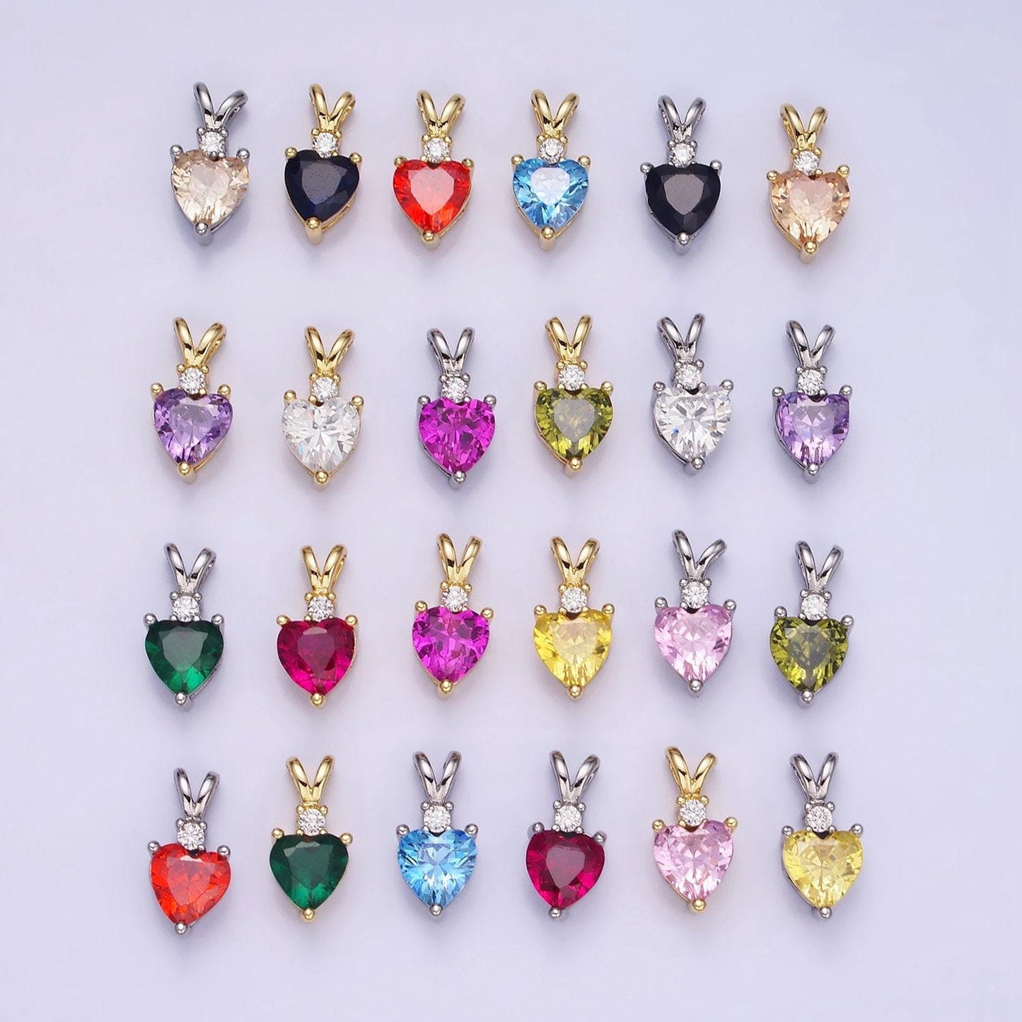 14k gold filled cz heart birthstone double bail pendant in gold & silver | aa-1219 - aa-1230