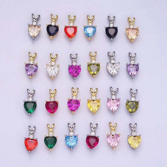 14k gold filled cz heart birthstone double bail pendant in gold & silver | aa-1219 - aa-1230