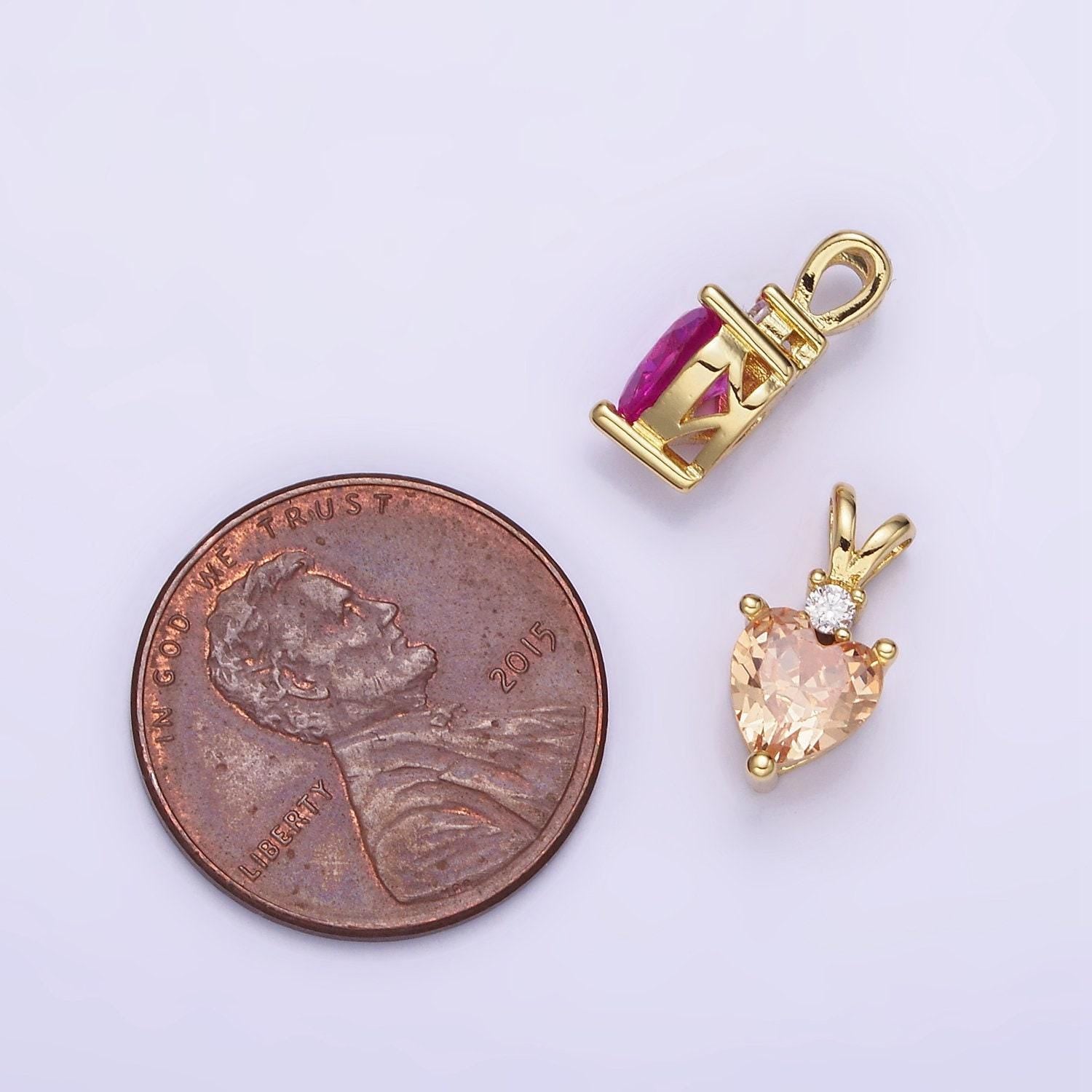 14k gold filled cz heart birthstone double bail pendant in gold & silver | aa-1219 - aa-1230