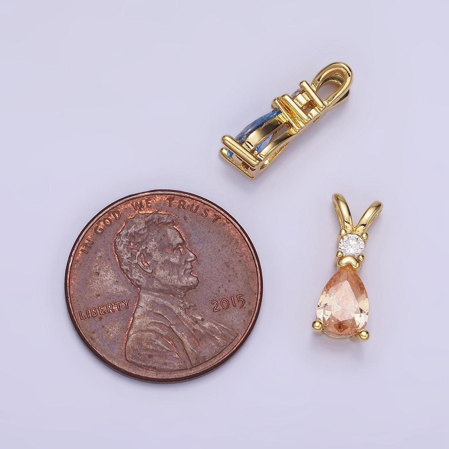 14k gold filled cz teardrop birthstone double bail pendant in gold & silver | aa1207 - aa1218