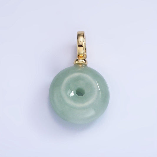 14k gold filled 25mm green jade donut with open bail pendant for necklace | aa-1200