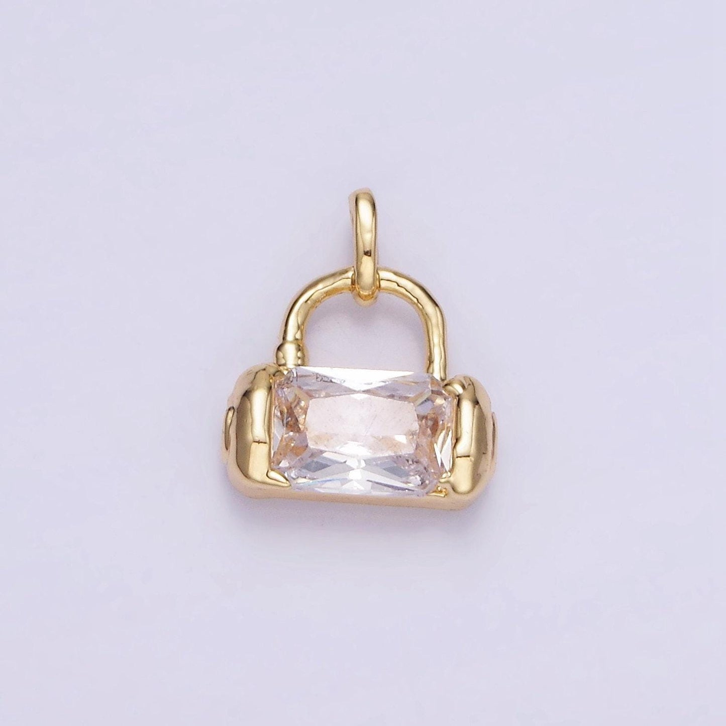 Mini 14k gold filled rectangle cz charm lock purse pendant | aa-1197