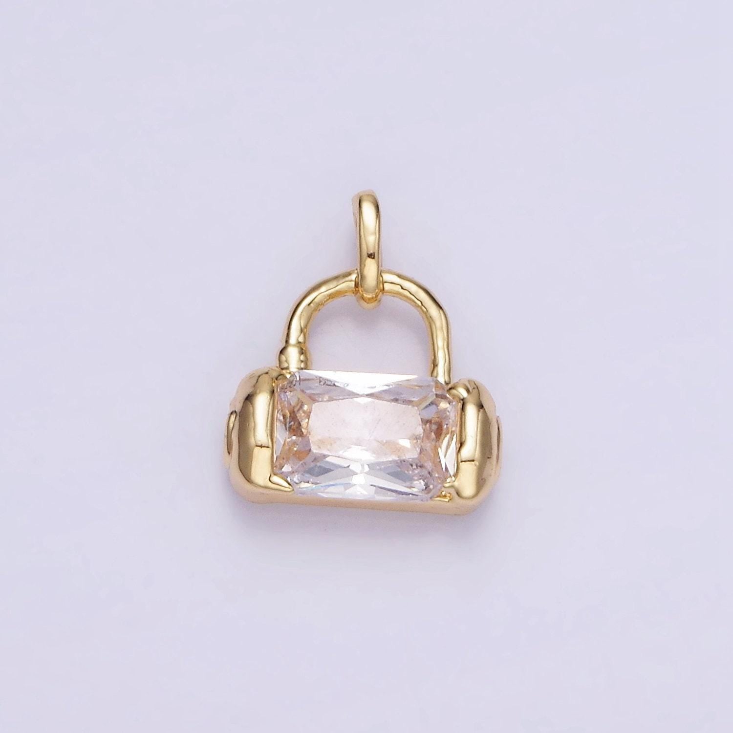 Mini 14k gold filled rectangle cz charm lock purse pendant | aa-1197