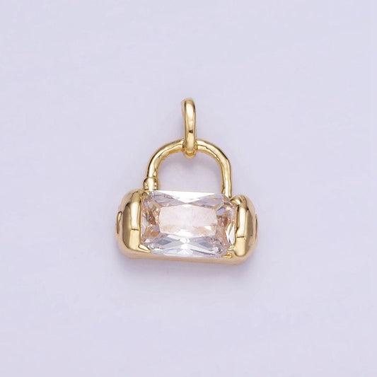 Mini 14k gold filled rectangle cz charm lock purse pendant | aa-1197