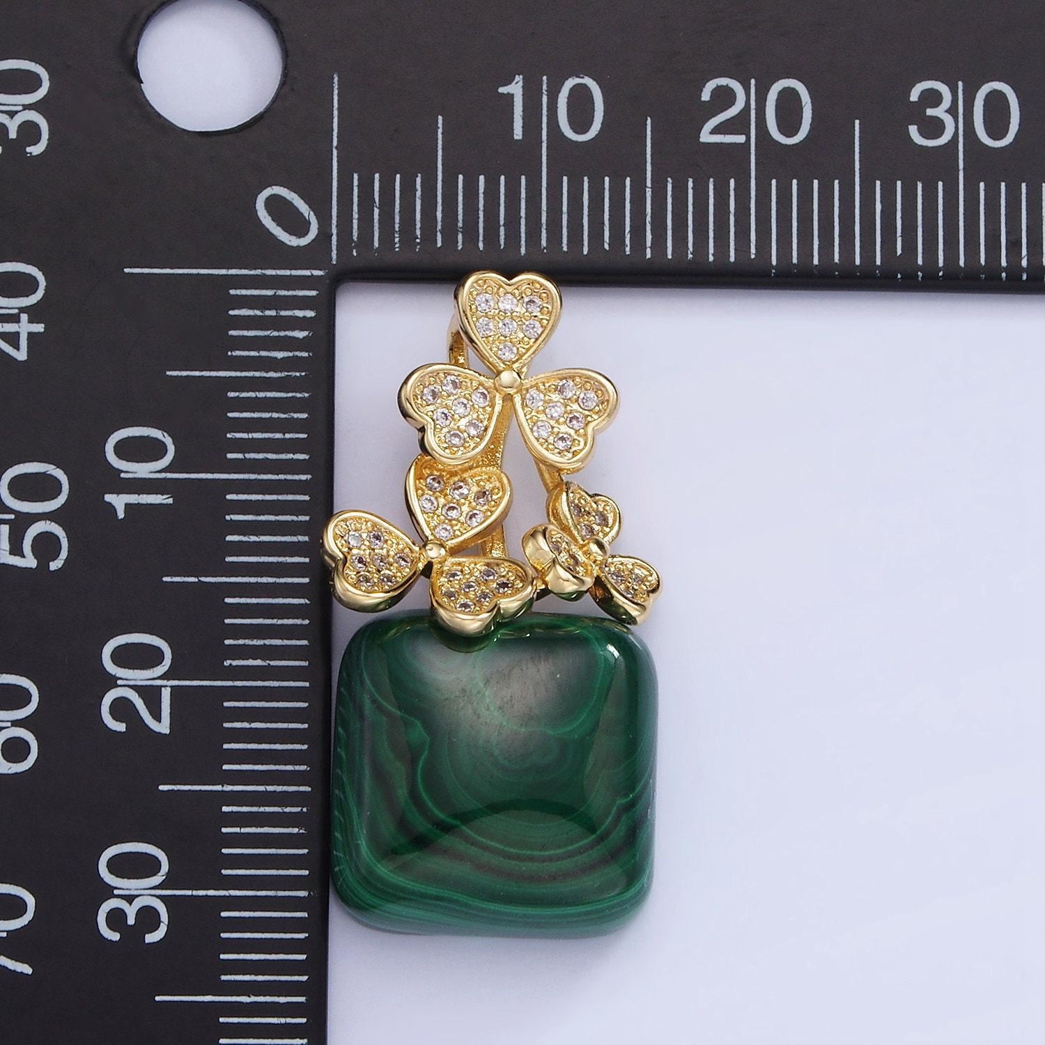 14k gold filled 23mm malachite micro paved cz drill bail pendant | ah-135