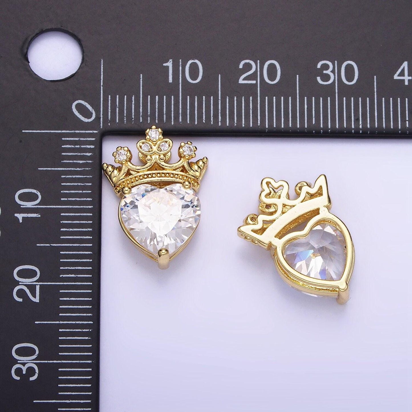 Dainty cubic heart bead with clear cz crown bead spacer for bracelet aa-1190