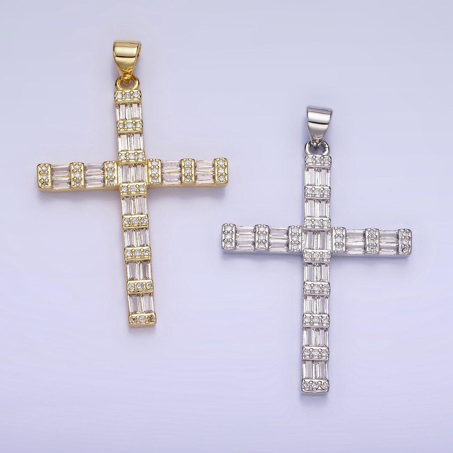 14k gold filled cross charm with clear baguette stone for religious charm | aa1188