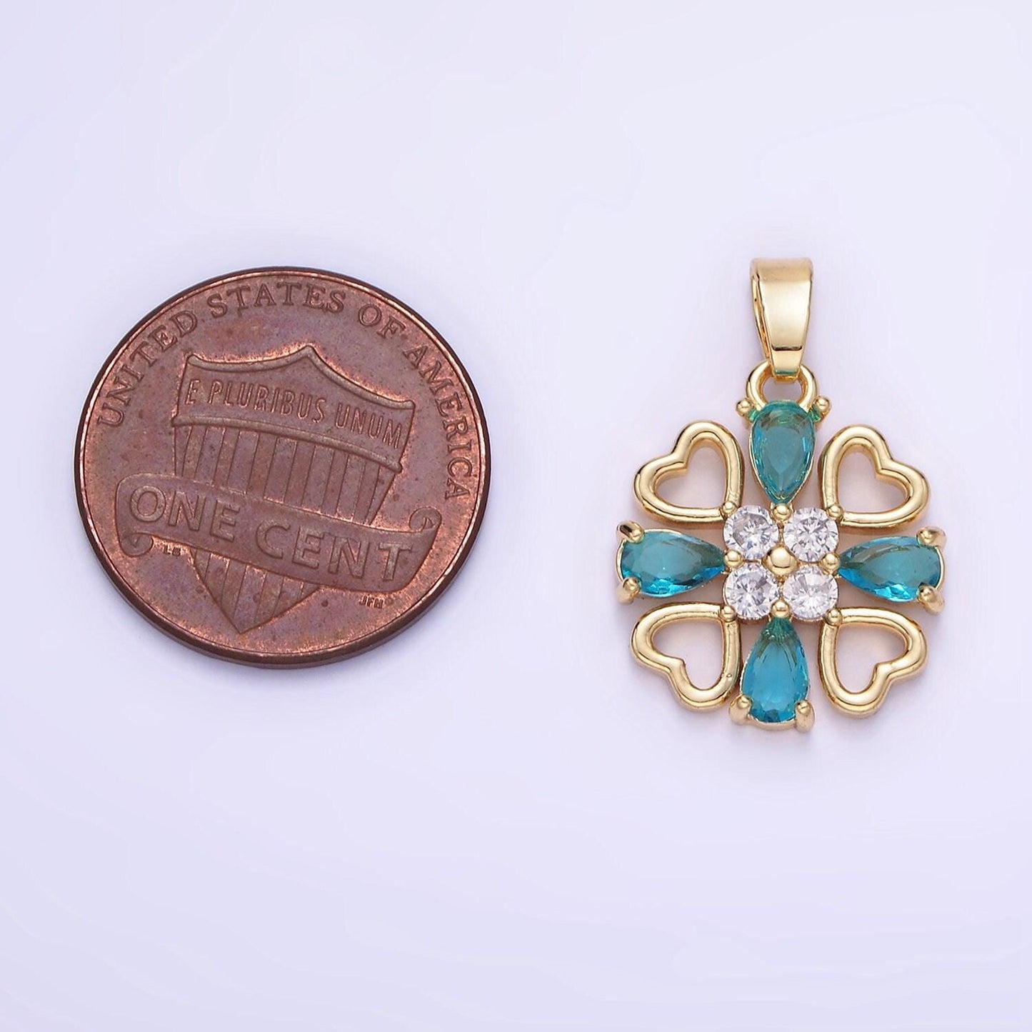 14k gold filled blue teardrop open heart geometric pendant | aa-1184