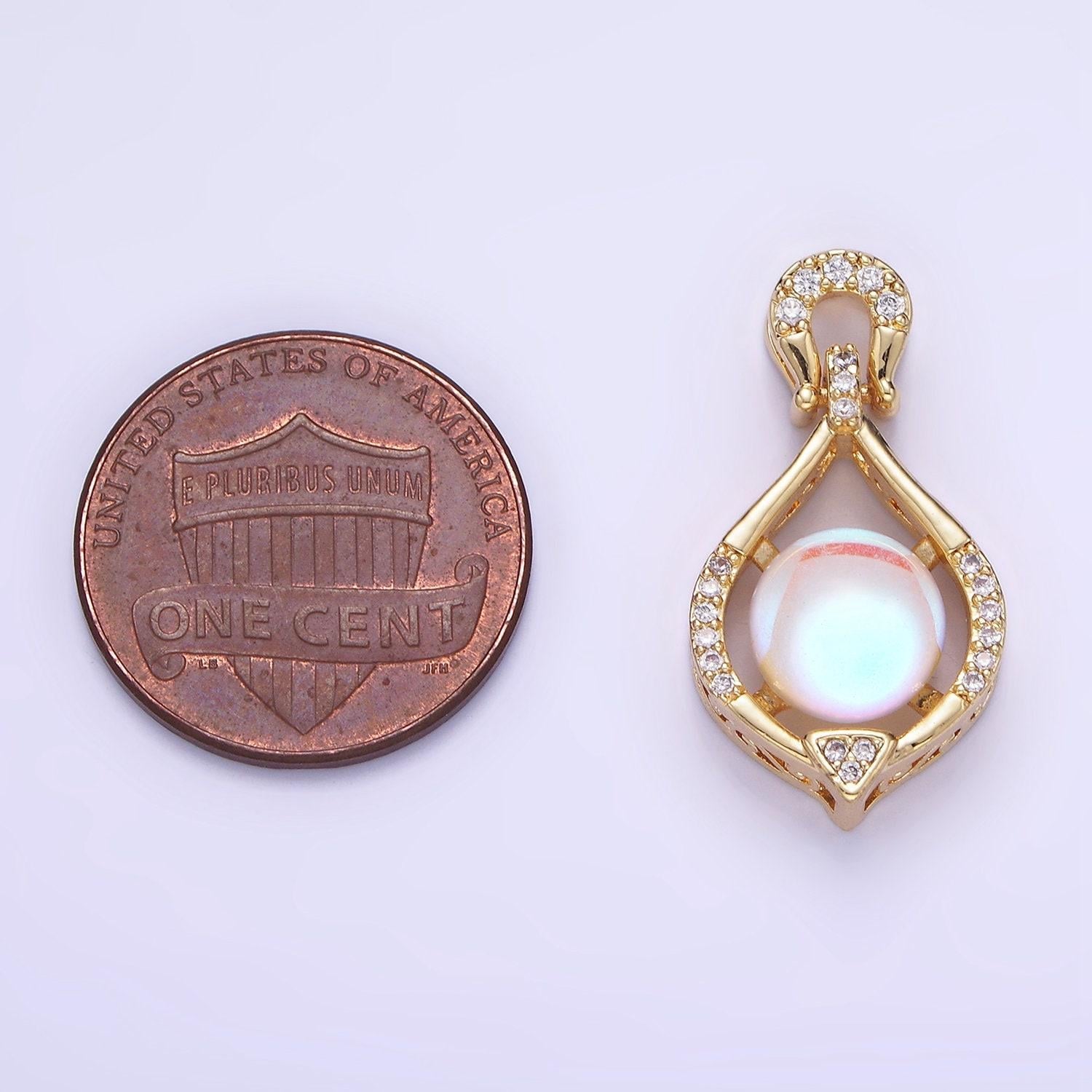 14k gold filled iridescent cz micro paved curved bezel pendant | aa-1183
