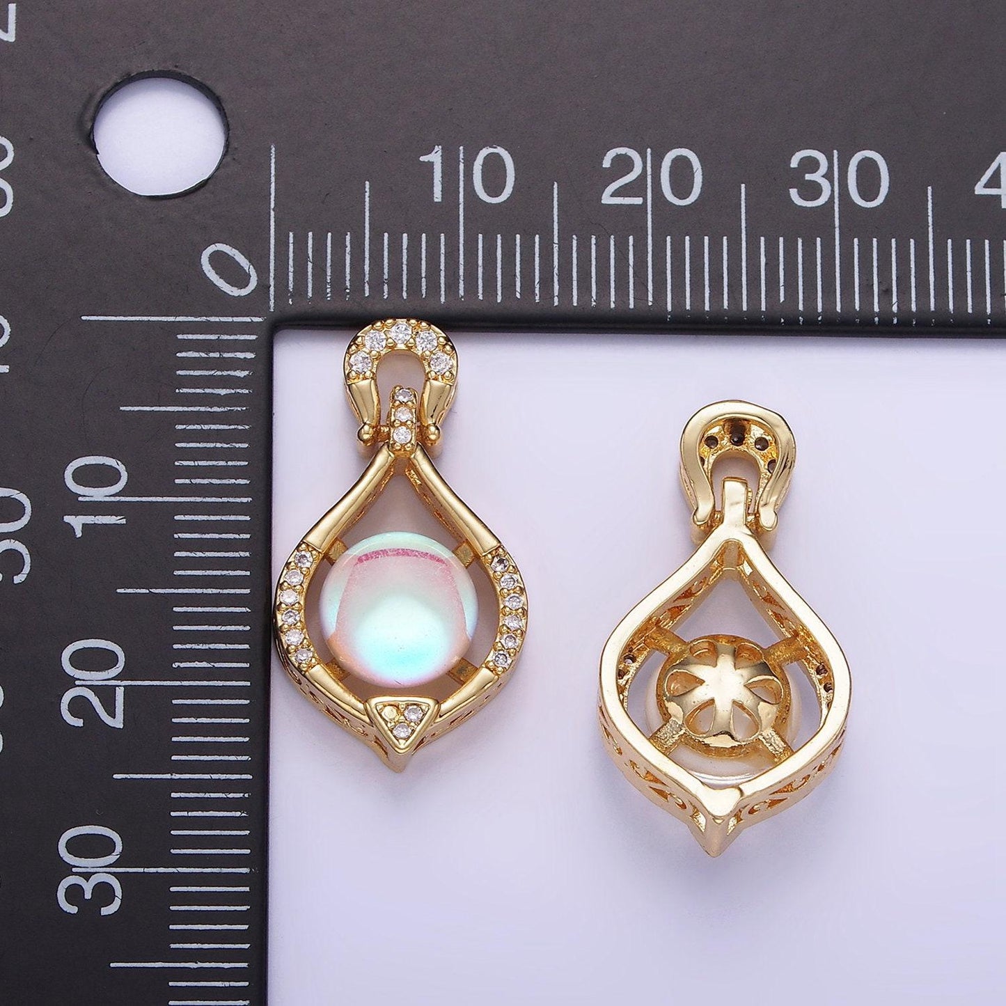 14k gold filled iridescent cz micro paved curved bezel pendant | aa-1183