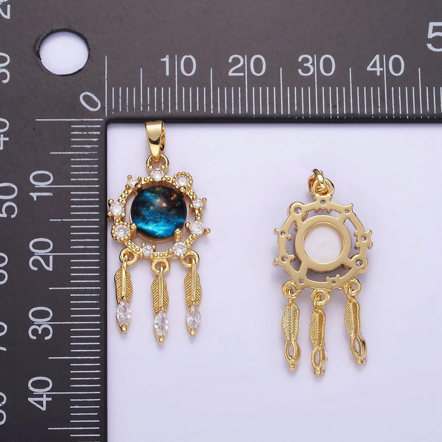 14k gold filled celestial dreamcatcher cz triple flower drop pendant | aa-1177