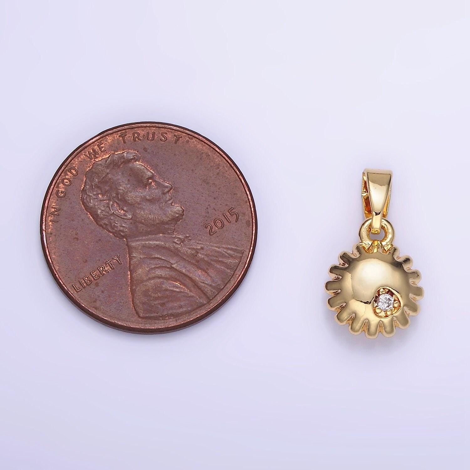 14k gold filled cz celestial sun puffed mini pendant | aa-1176