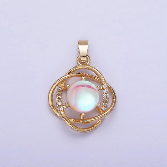 14k gold filled iridescent micro paved cz circular band open pendant | aa-1174