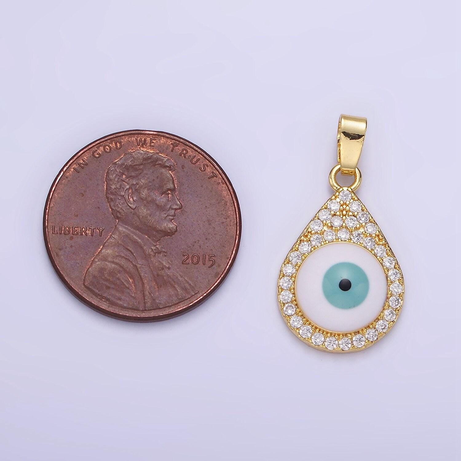 14k gold filled evil eye micro paved cz teardrop pendant | aa-1173
