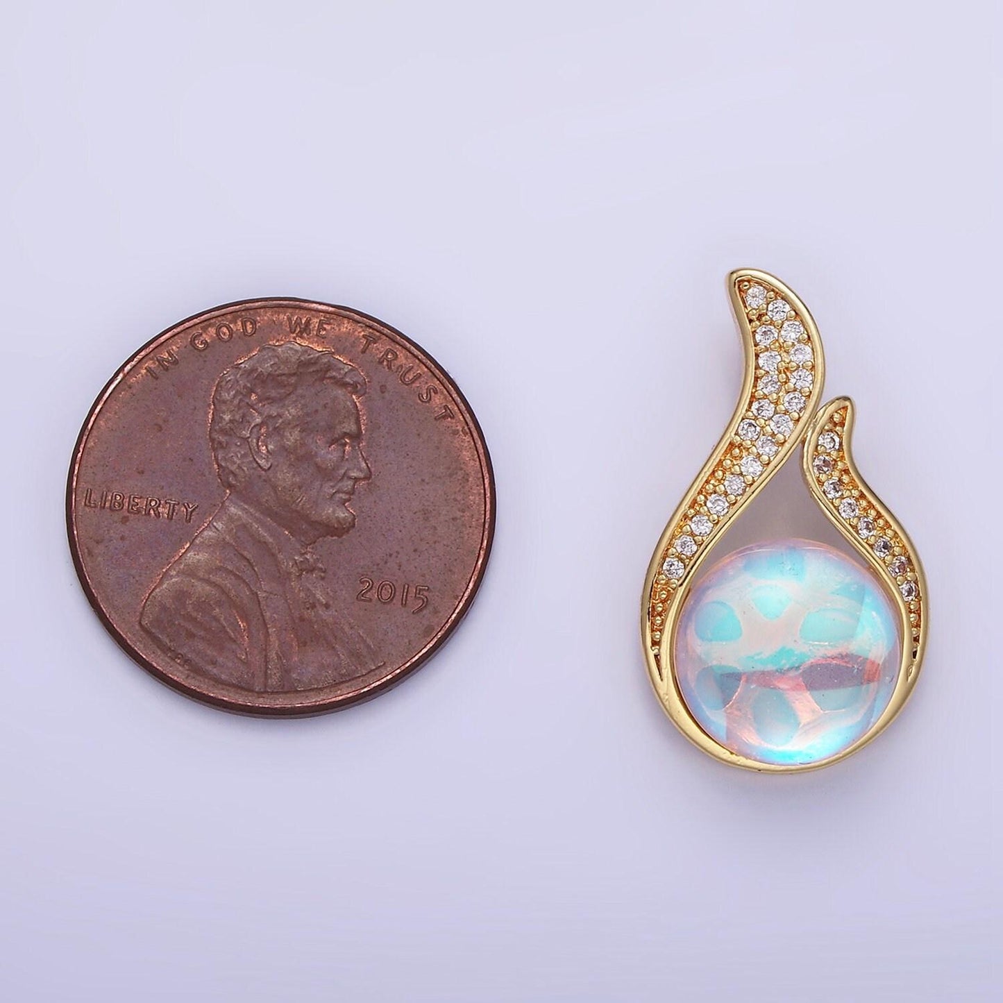 14k gold filled iridescent cz open micro paved teardrop pendant | aa-1171