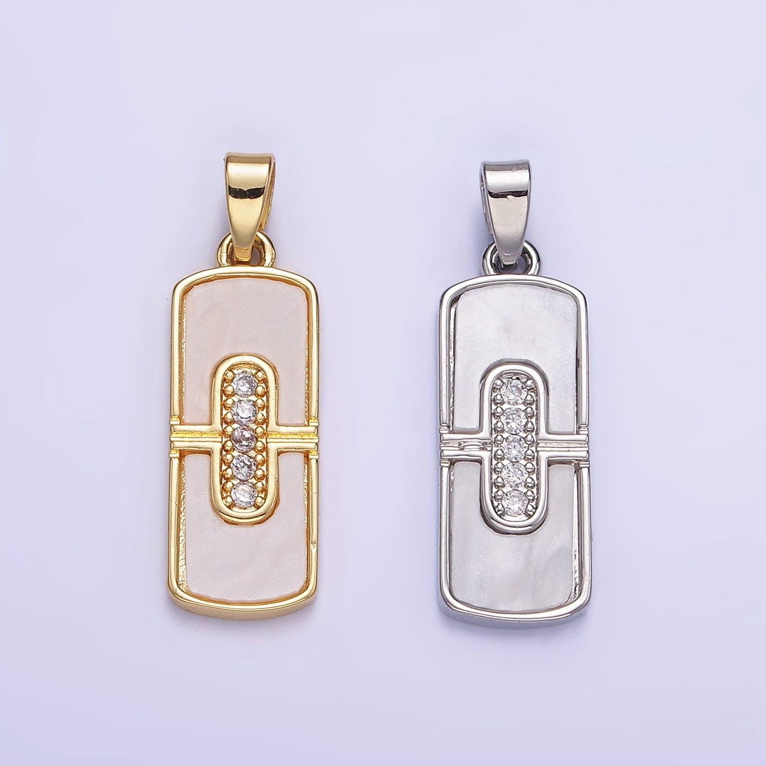 14k gold filled micro paved cz shell pearl tag pendant in gold & silver | aa-1165