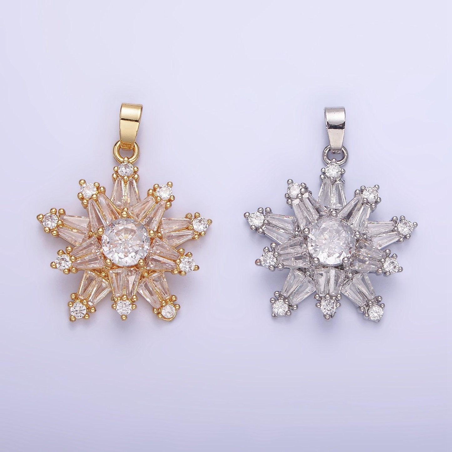 14k gold filled clear cz baguette celestial north star pendant in gold & silver | aa-1164