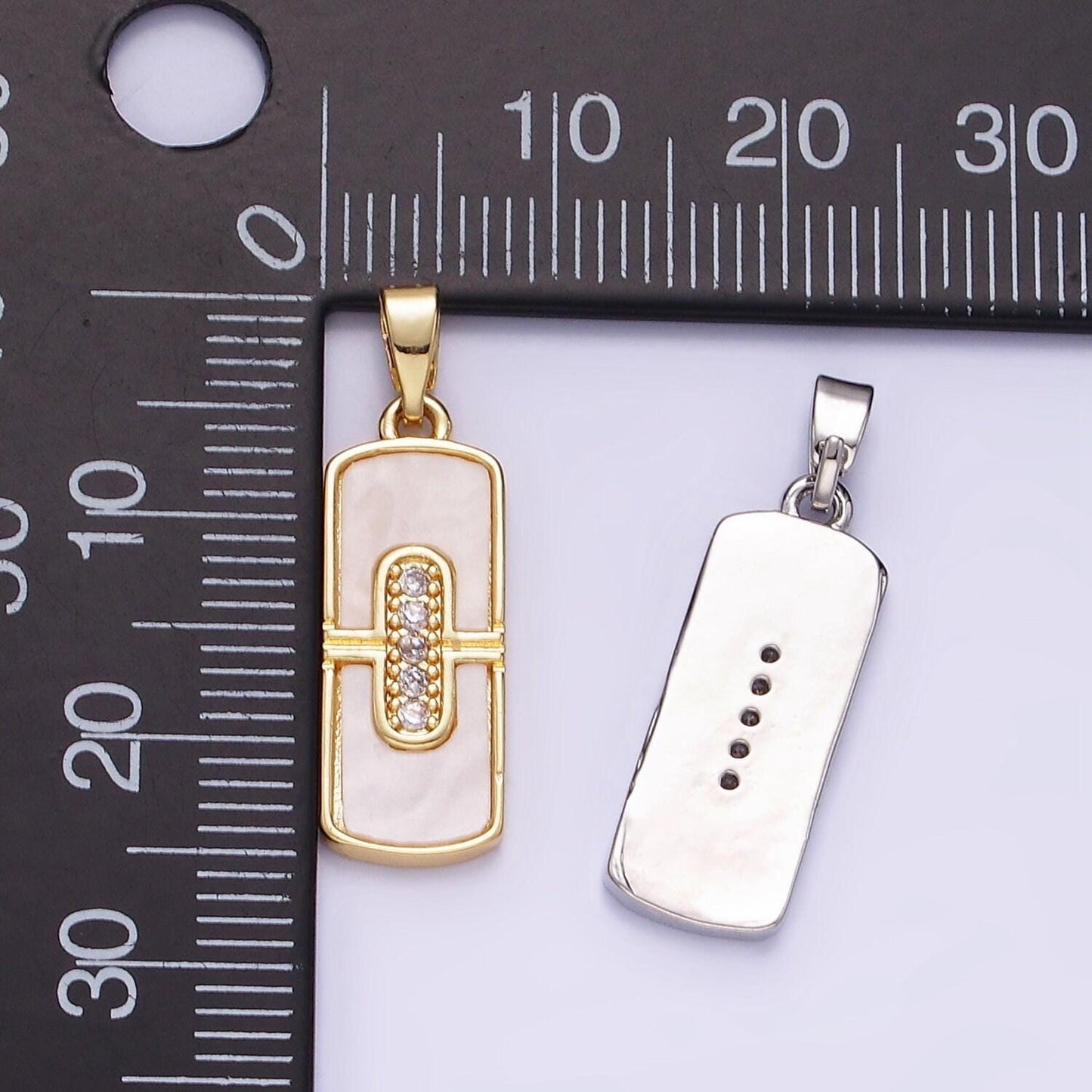 14k gold filled micro paved cz shell pearl tag pendant in gold & silver | aa-1165