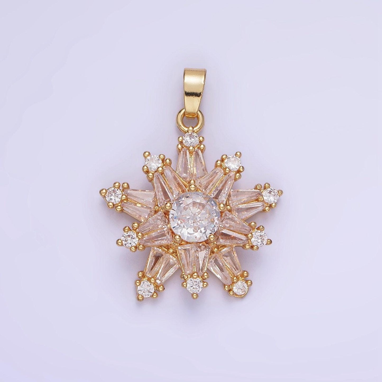 14k gold filled clear cz baguette celestial north star pendant in gold & silver | aa-1164