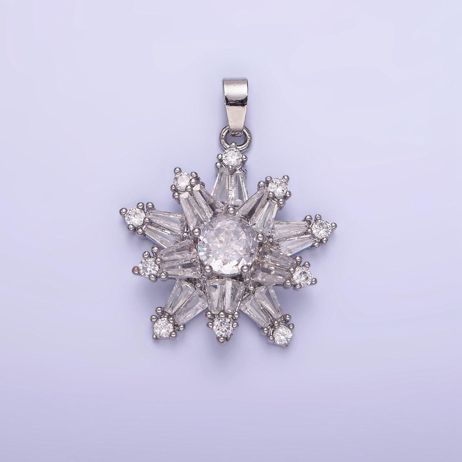 14k gold filled clear cz baguette celestial north star pendant in gold & silver | aa-1164