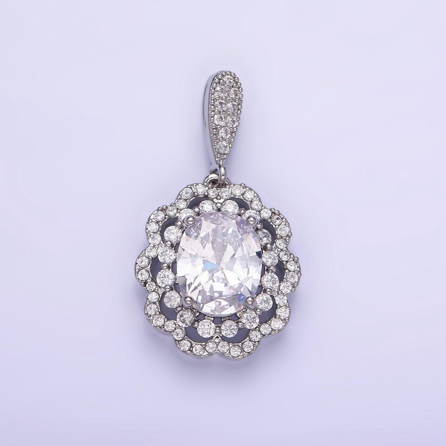 14k gold filled flower clear cz micro paved bail pendant in gold & silver | aa1163