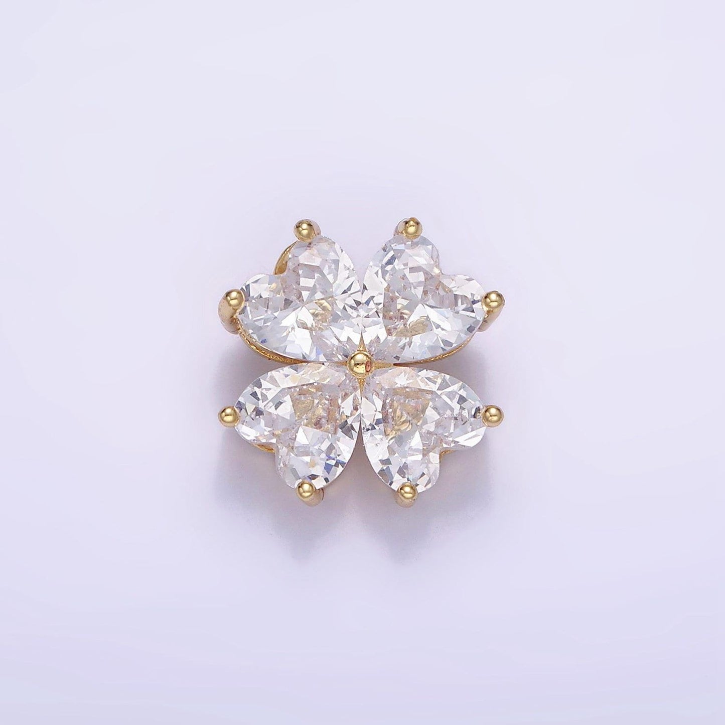 14k gold filled clear cz heart petal flower back loop pendant in gold & silver | aa-1162