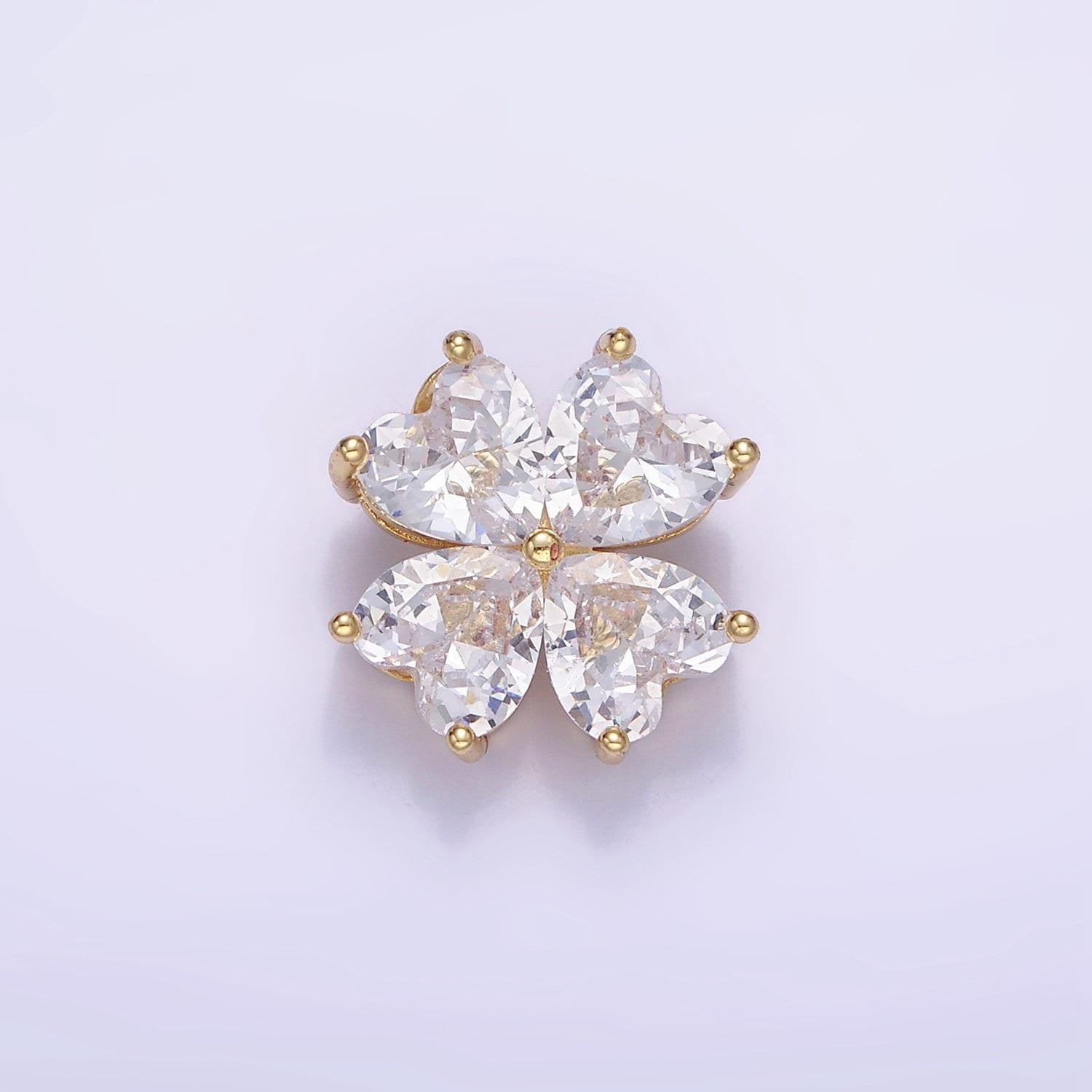 14k gold filled clear cz heart petal flower back loop pendant in gold & silver | aa-1162