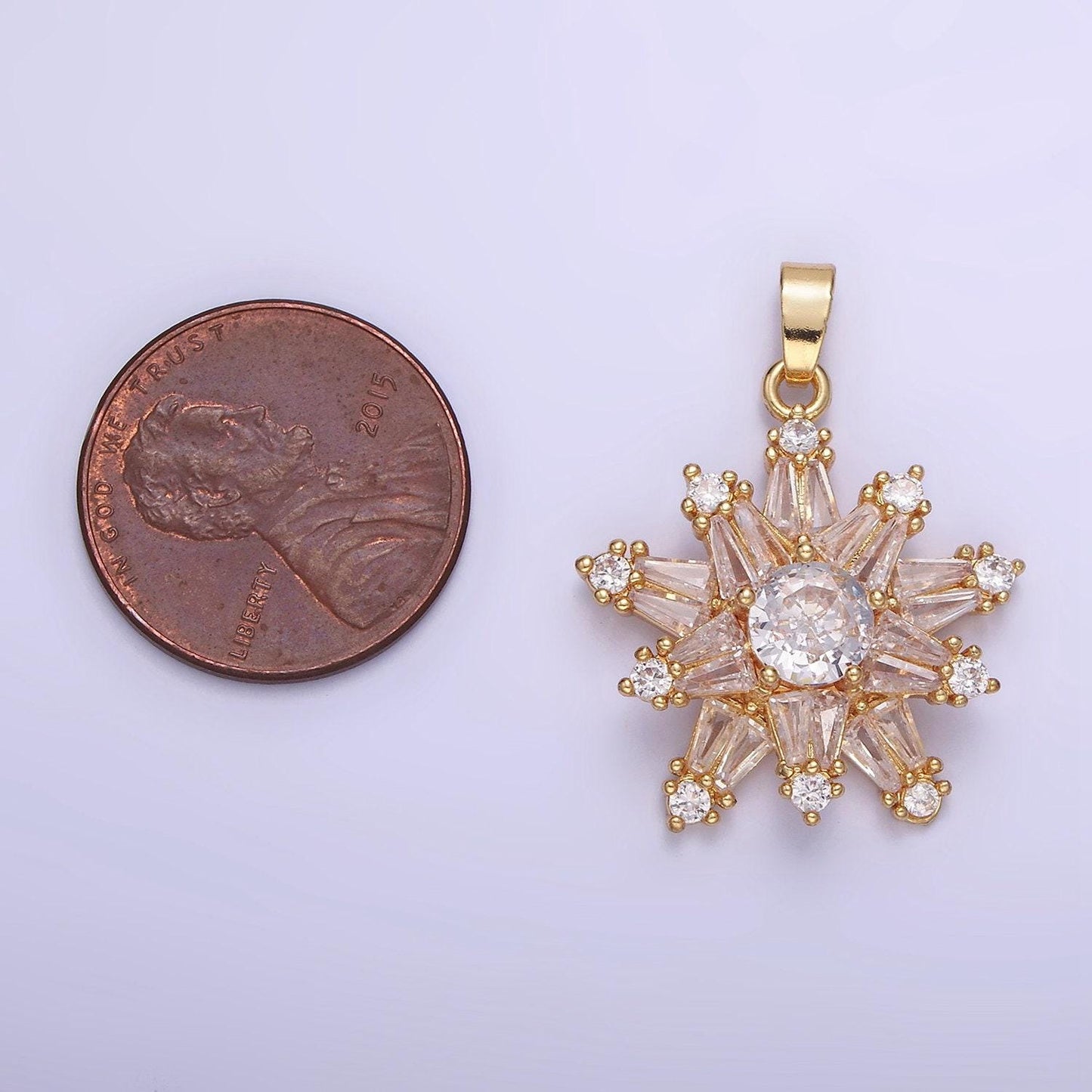 14k gold filled clear cz baguette celestial north star pendant in gold & silver | aa-1164