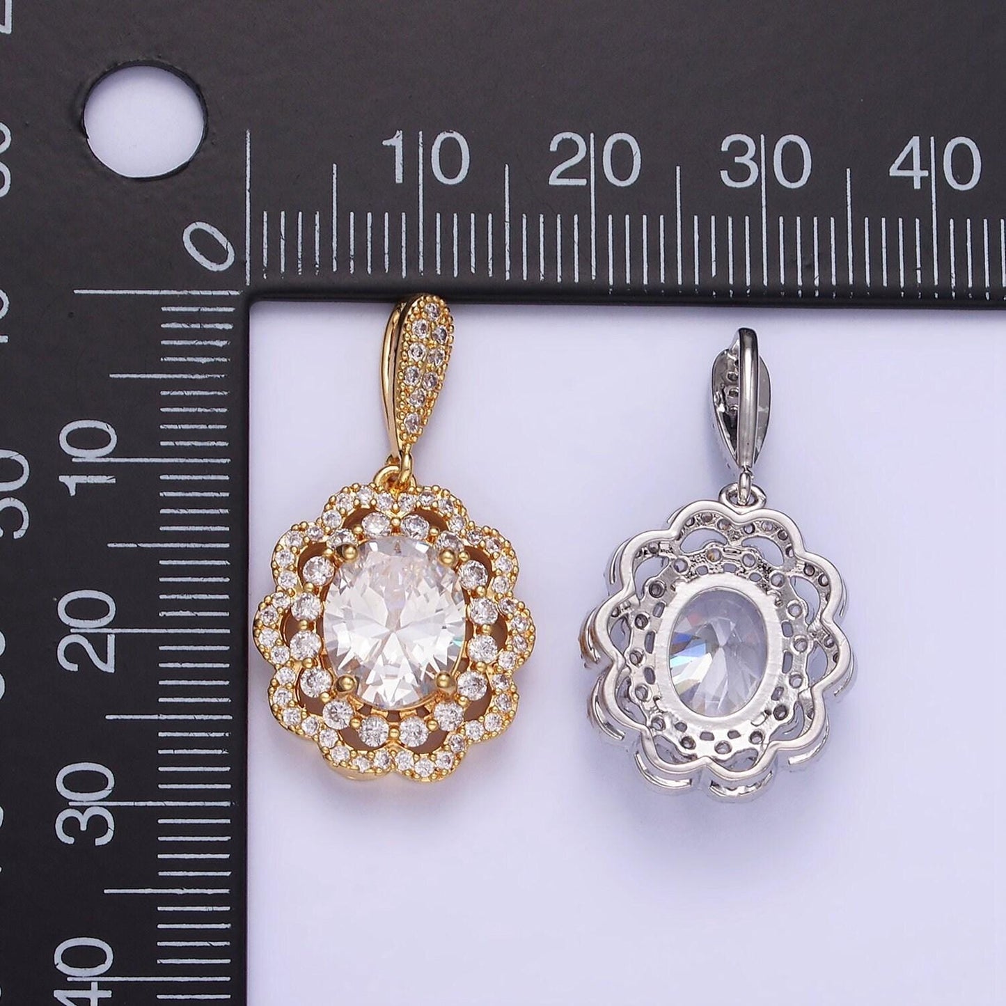 14k gold filled flower clear cz micro paved bail pendant in gold & silver | aa1163