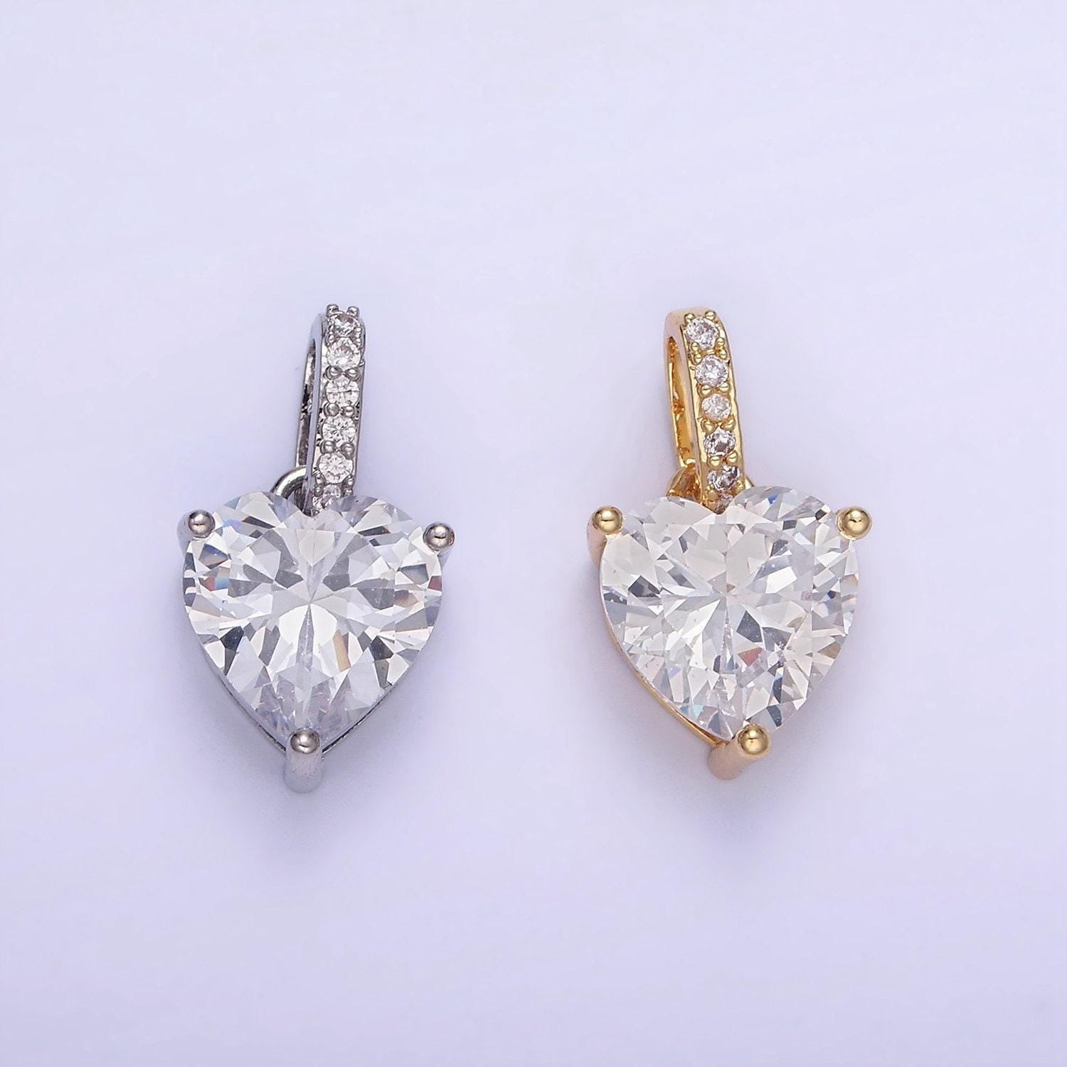 14k gold filled clear cz heart micro paved bail pendant in gold & silver | aa-1161