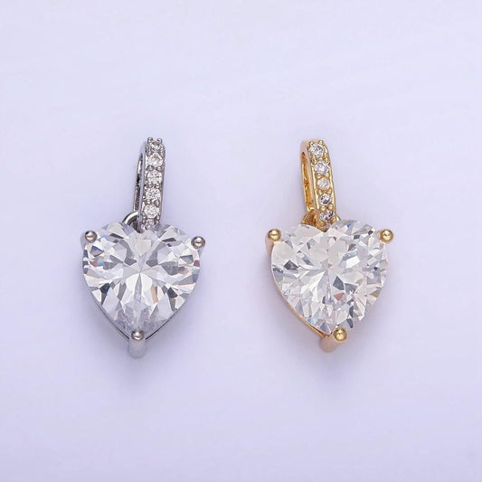 14k gold filled clear cz heart micro paved bail pendant in gold & silver | aa-1161