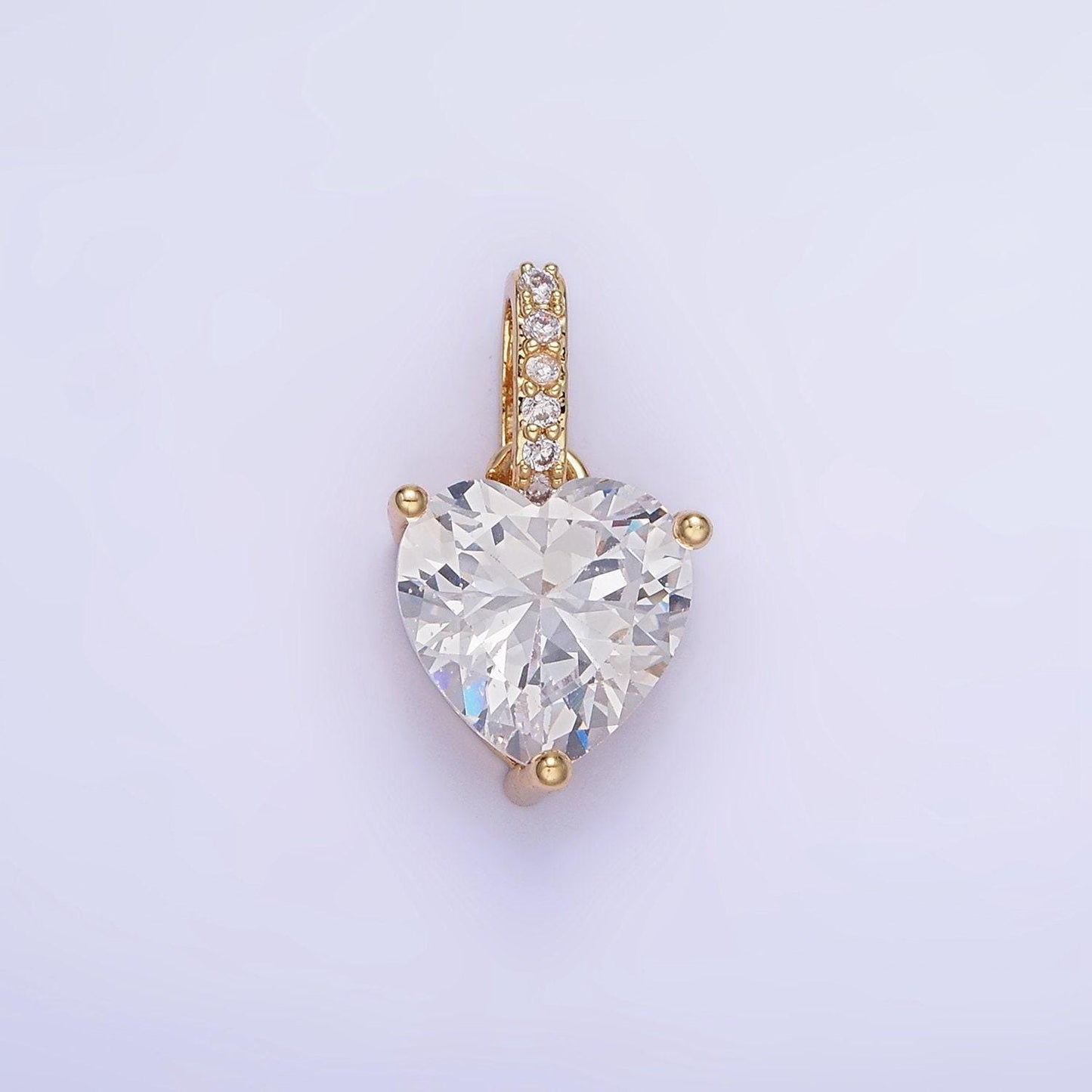 14k gold filled clear cz heart micro paved bail pendant in gold & silver | aa-1161