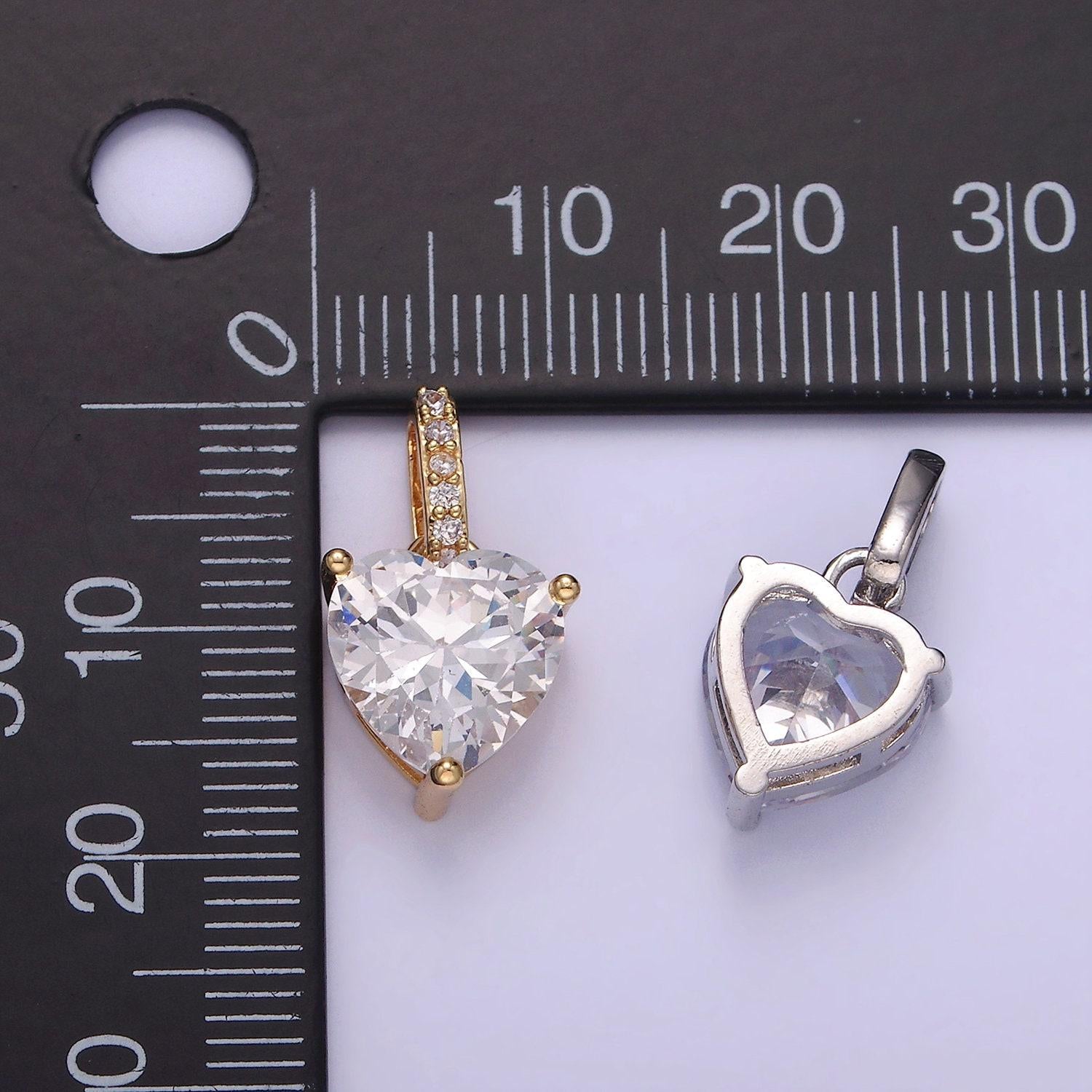 14k gold filled clear cz heart micro paved bail pendant in gold & silver | aa-1161
