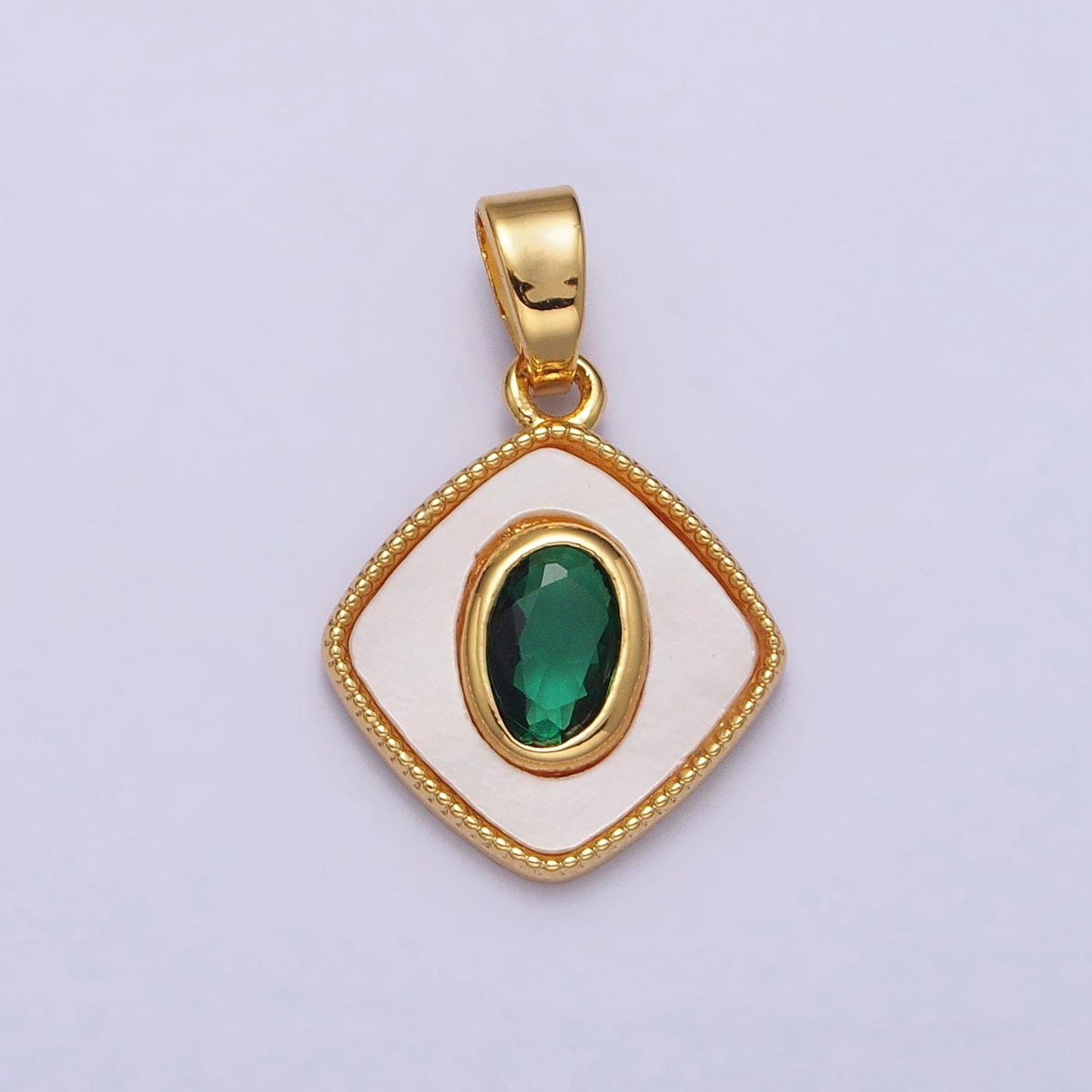 24k gold filled emerald green oval cz shell pearl rhombus beaded frame pendant | aa116