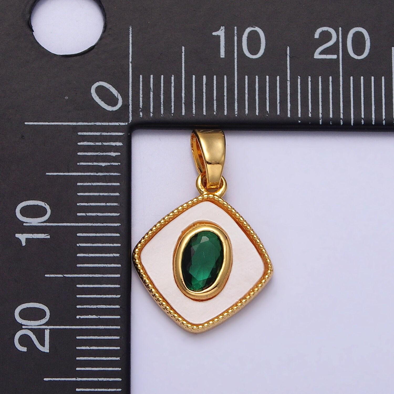 24k gold filled emerald green oval cz shell pearl rhombus beaded frame pendant | aa116