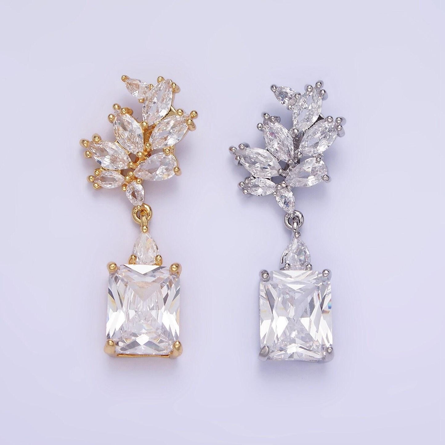 14k gold filled clear baguette drop marquise bail pendant in gold & silver | aa-1157