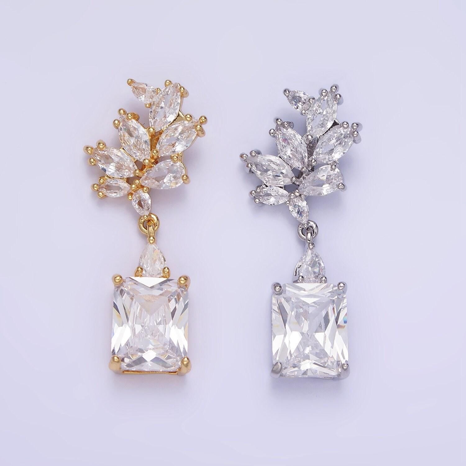 14k gold filled clear baguette drop marquise bail pendant in gold & silver | aa-1157