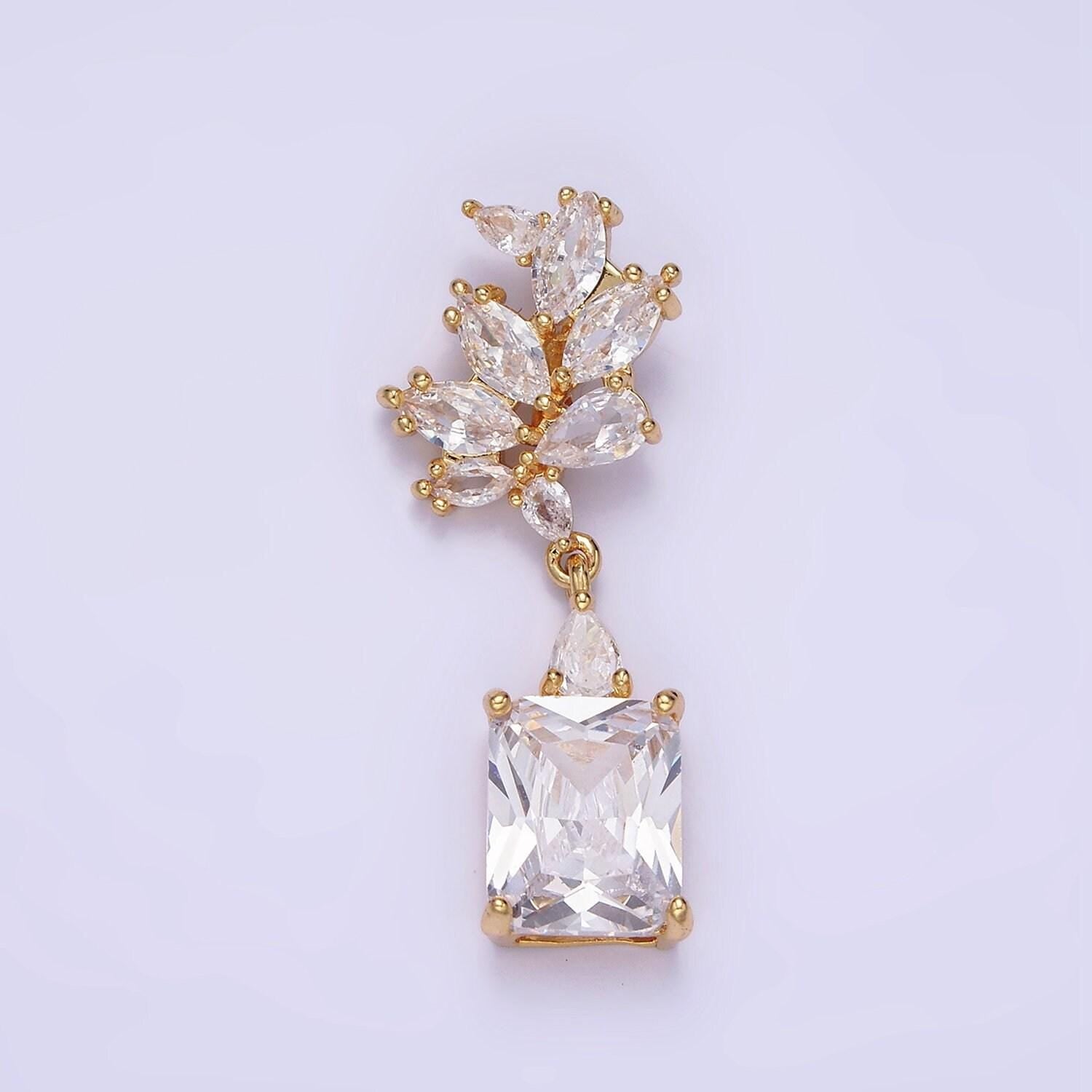 14k gold filled clear baguette drop marquise bail pendant in gold & silver | aa-1157
