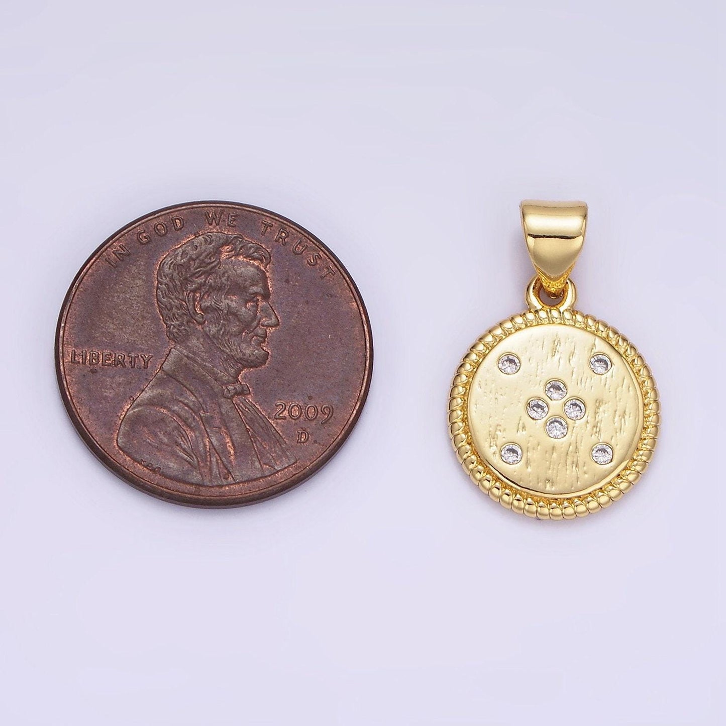 14k gold filled cz dotted round twisted bezel pendant in gold & silver cubic zirconia bubble charm | aa1152