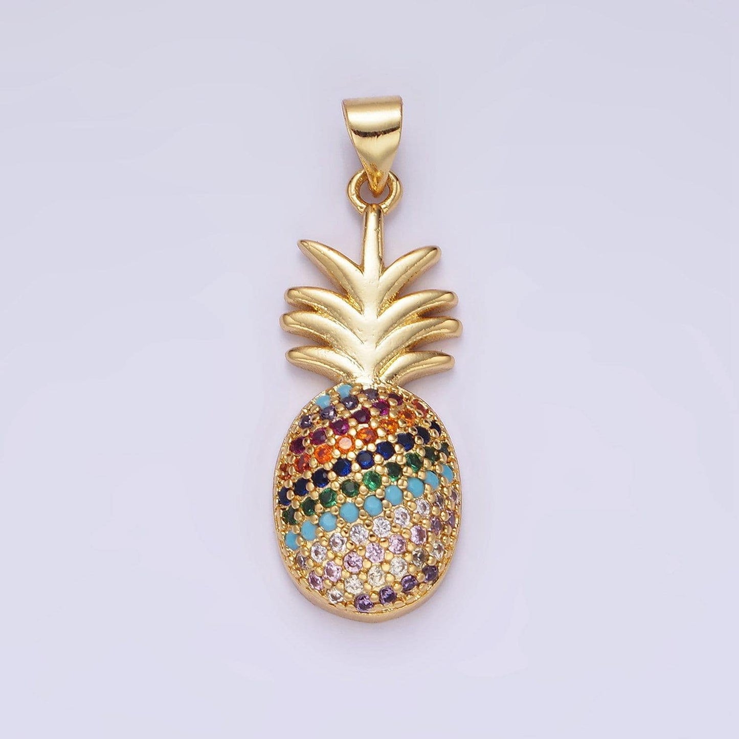 14k gold filled multicolor cz micro paved pineapple fruit pendant tropical fruit jewelry inspired | aa1148