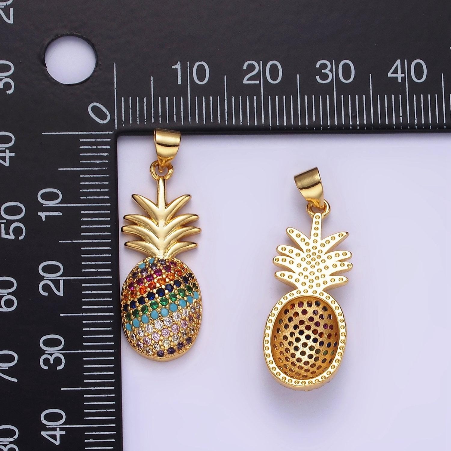 14k gold filled multicolor cz micro paved pineapple fruit pendant tropical fruit jewelry inspired | aa1148